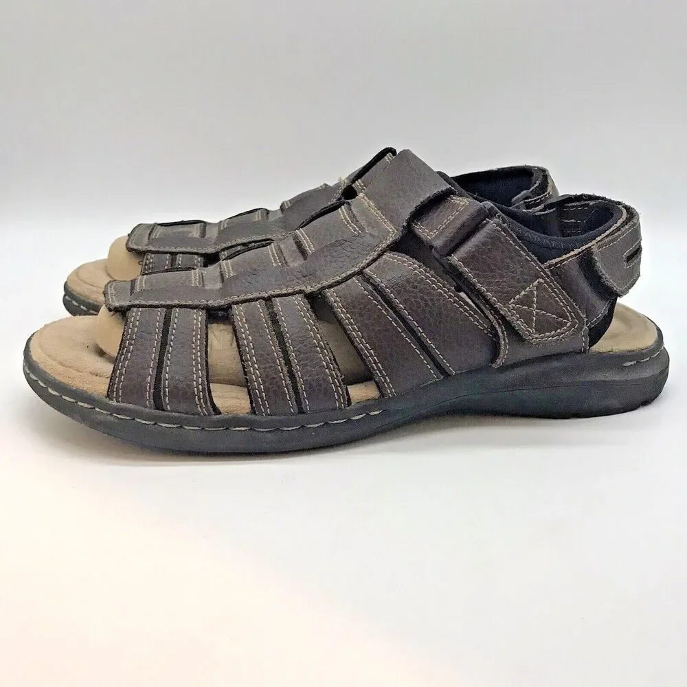 Dockers Brown Leather Sandals Men's 10M Open Toe Hook & Loop 90-23119 Shoes